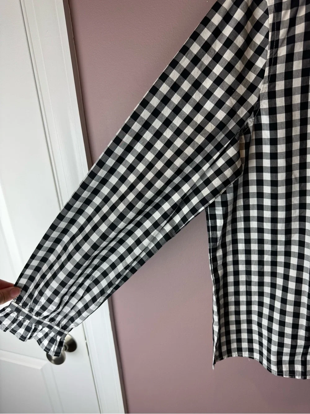 J Crew Black & White Gingham Button-Up Shirt Ruffle BP623